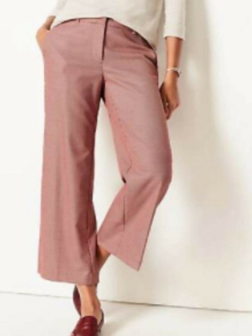 J.Jill Houndstooth Red Ivory Wide Leg Crop Pants Size 8